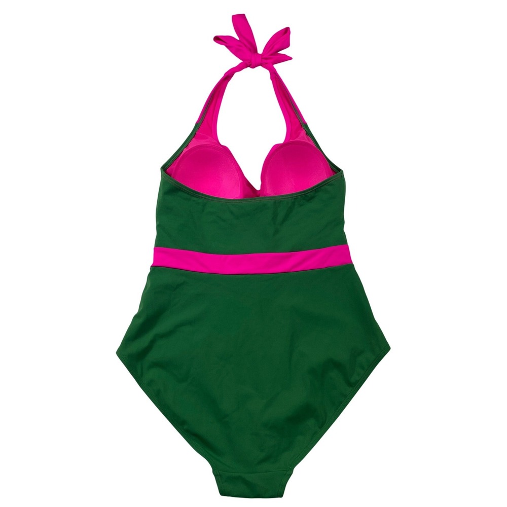 Boden Green Pink Kefalonia Colorblock Halter One Piece Swimsuit S0149 US 10R - Picture 3 of 9